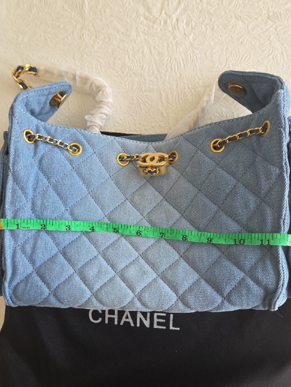 NWOT Light Blue Quilted Denim Shoulder Bag with Gold Hardware - Picture 8 of 12